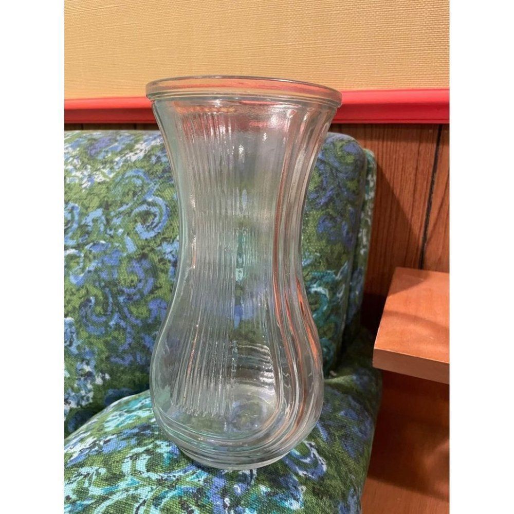 Vintage Hoosier Glass Vase Art Deco Pattern Clear Glass Decor
